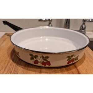 Vintage Strawberry Enamel Fry Pan Black Handle